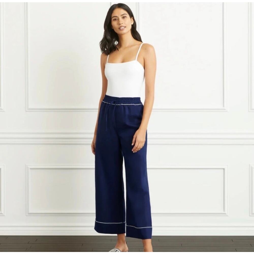 NWT Hill House Wide-Leg Navy Pants with Contrast Piping